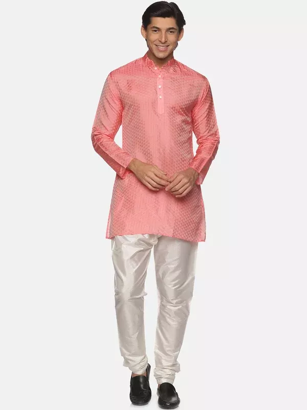 Sethukrishna Men Peach-Coloured Kurta with Pyjamas - S