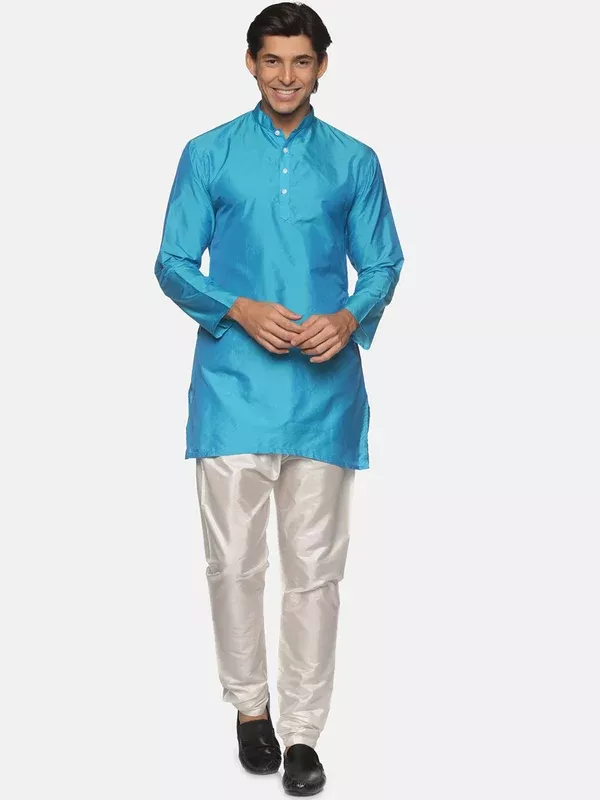 Sethukrishna Men Turquoise Blue Kurta with Pyjamas - S