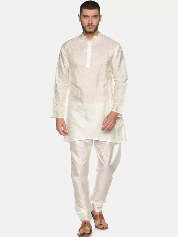 Sethukrishna Mens Off-White Kurta with Pyjamas - S