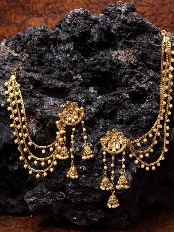 Shining Diva Gold-Polished Taselled Classic Jhumkas