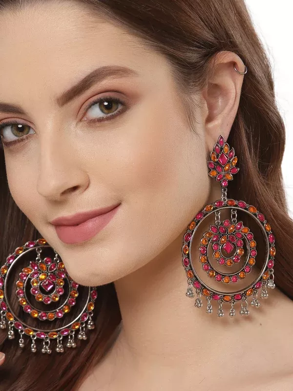 Shining Diva Multicoloured Oxidised Contemporary Drop Earrings