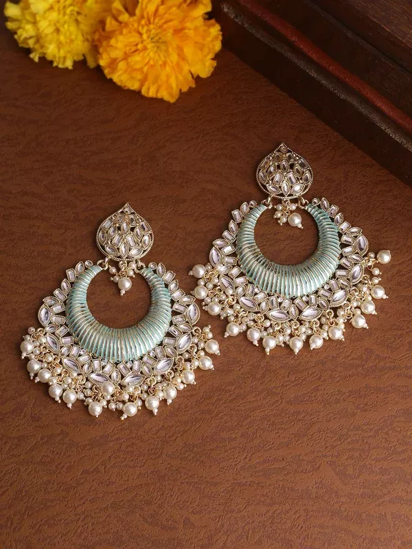 Shoshaa Sea Green & Gold-Polished Classic Chandbalis