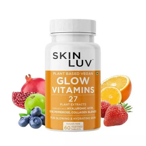 SkinLuv Plant Based Vegan Glow Vitamins Sugar Free Veg Tablets - 60 tabs