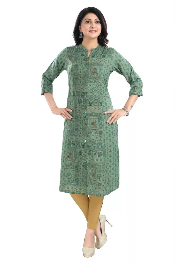 Snehal Creations Pleasing Pista Green Rayon Print Long Kurta For Women - 38