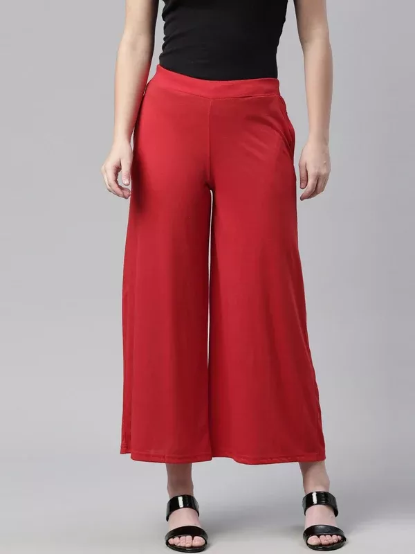 Souchii Red Knitted Ethnic Palazzos For Women - 28