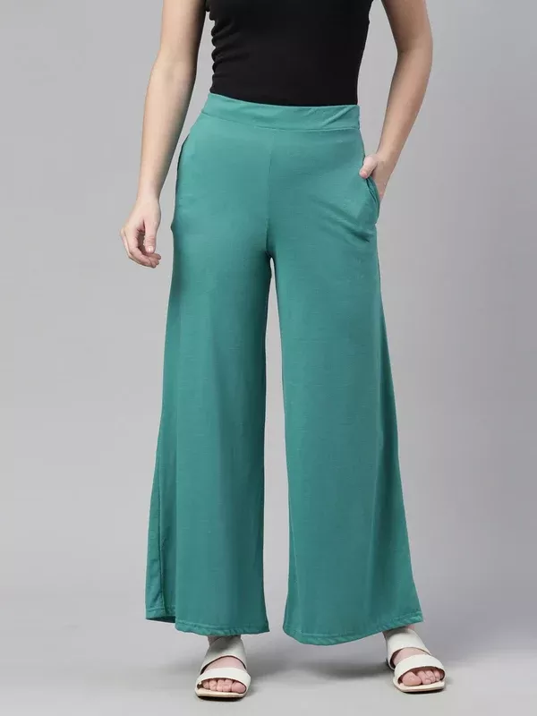 Souchii Turquoise Blue Knitted Palazzos - 28