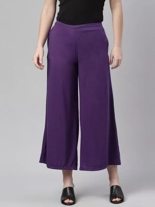 Souchii Violet Solid Wide Leg Palazzo - 28