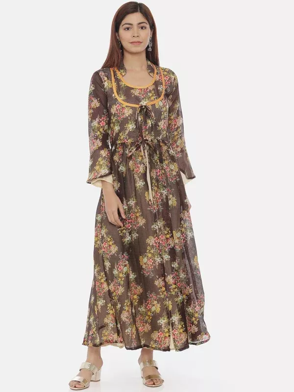 Souchii Women Brown Printed Maxi Dress - S