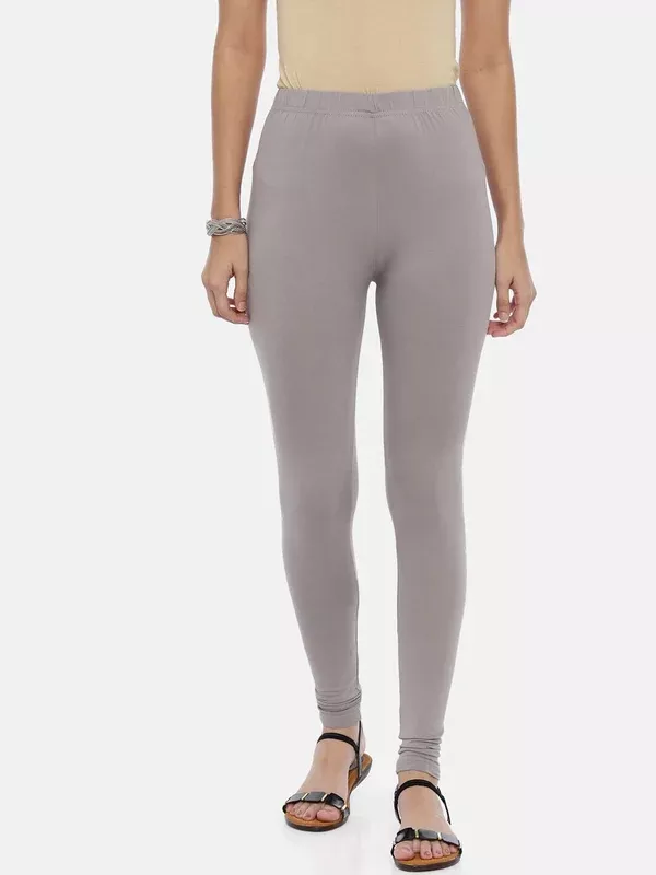 Souchii Women Grey Solid Slim-Fit Churidar-Length Leggings - S