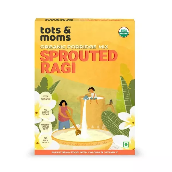 Tots and Moms Organic Sprouted Ragi Porridge Mix - 200 gm