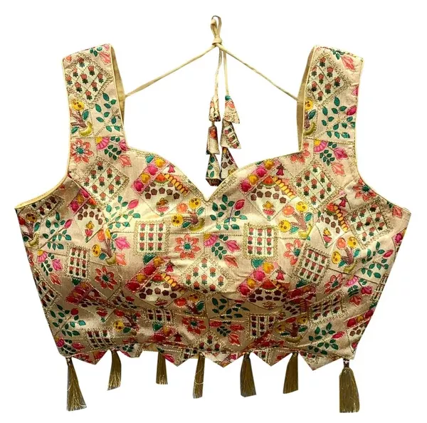 Vamika Beautiful Brown Banglori Silk Digital Print And Embroidery Blouse - 34 - 40