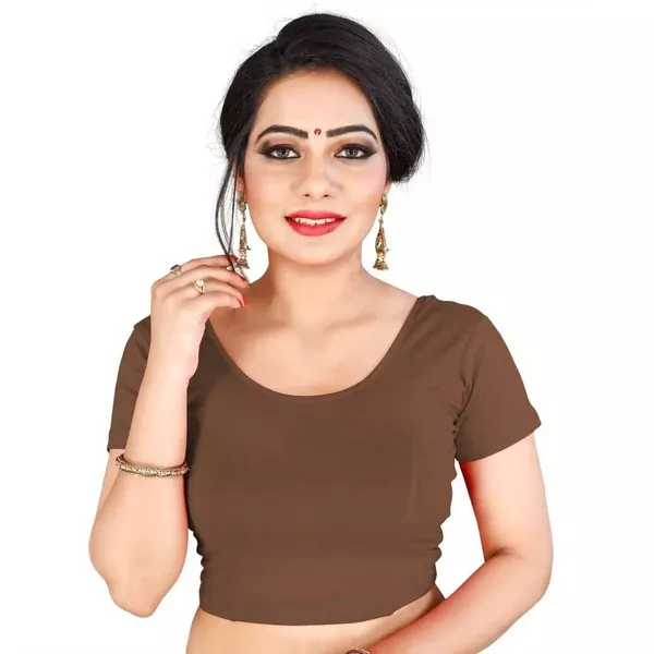 Vamika Beautiful Brown Lycra Plain Blouse - 30 - 40