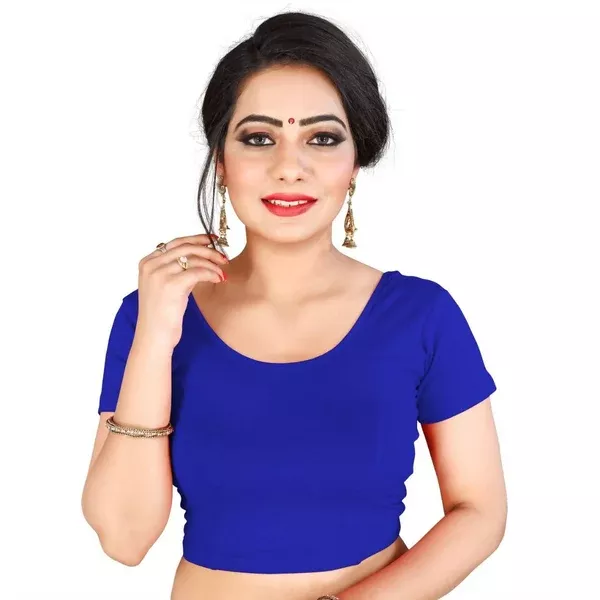 Vamika Blue Lycra Plain Blouse - 30 - 40