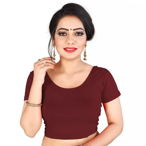 Vamika Brown Lycra Plain Blouse - 30 - 40