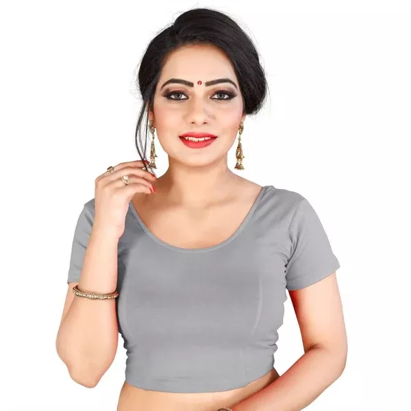 Vamika Grey Lycra Plain Blouse - 30 - 40