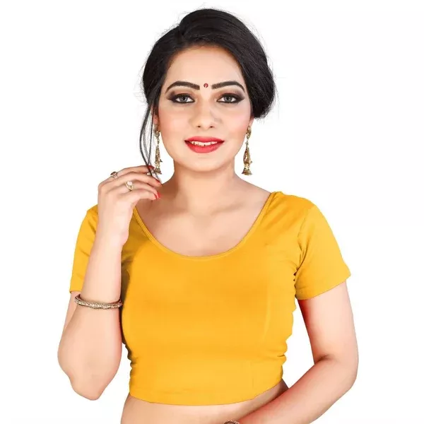 Vamika Mustard Lycra Plain Blouse - 30 - 40