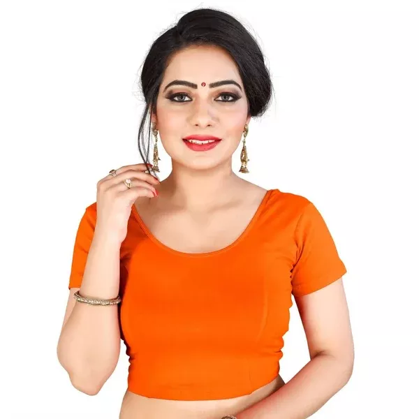 Vamika Orange Lycra Plain Blouse - 30 - 40