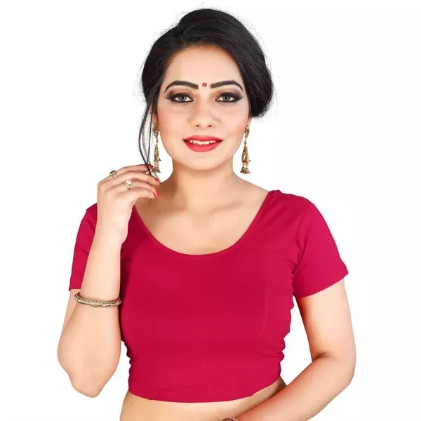 Vamika Pink Lycra Plain Blouse - 30 - 40