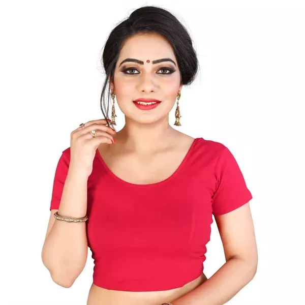 Vamika Pink Lycra Plain Blouse For Women - 30 - 40