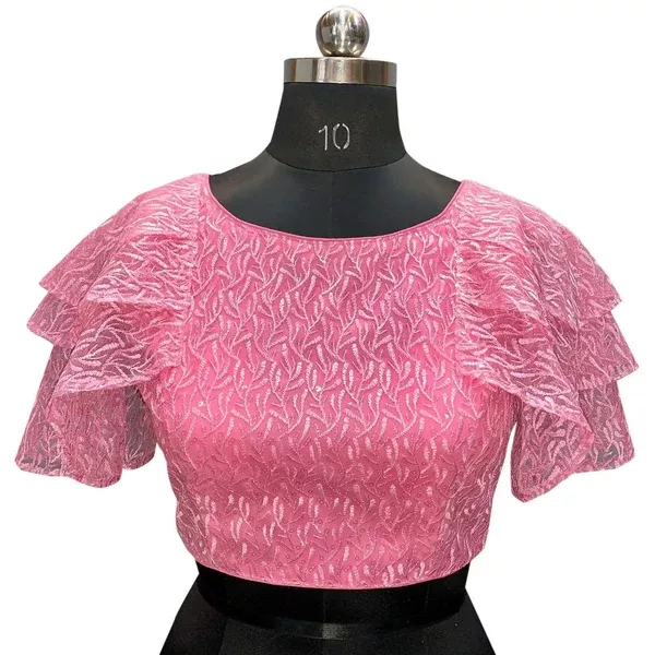 Vamika Pink Net Shifly Work Blouse - 34 - 40