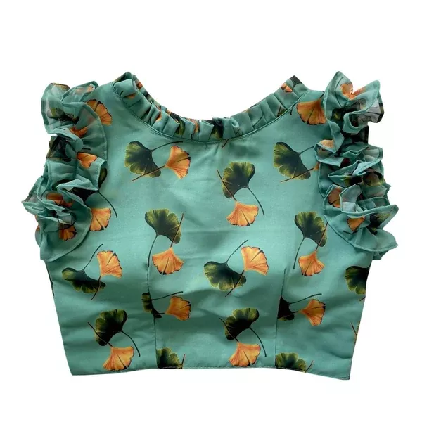 Vamika Pista Green Georgette Frill Blouse - 38 - 42