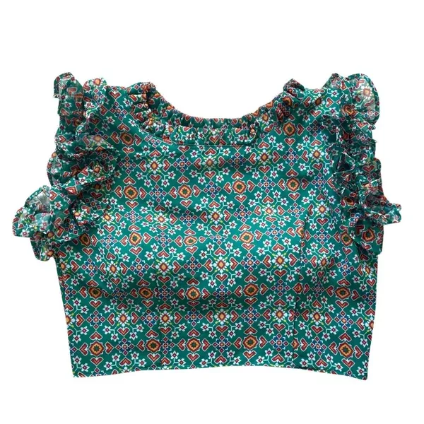Vamika Rama Green Georgette Frill Blouse - 38 - 42