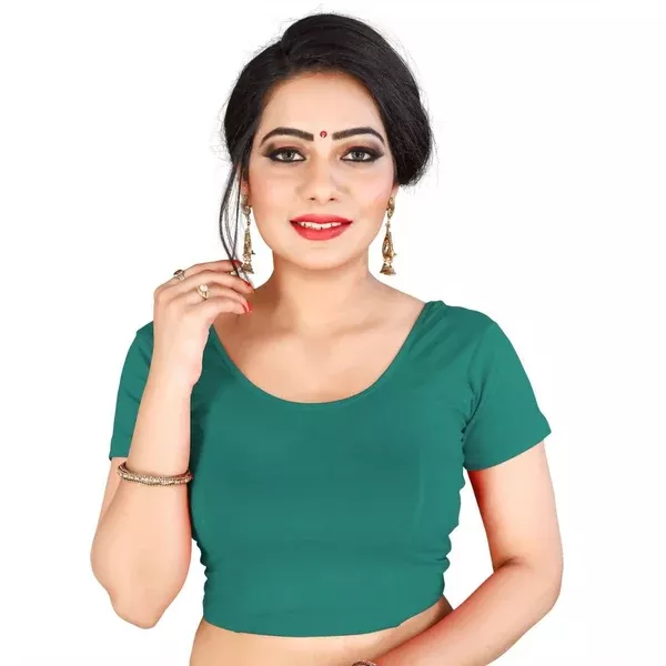 Vamika Rama Green Lycra Plain Blouse - 30 - 40