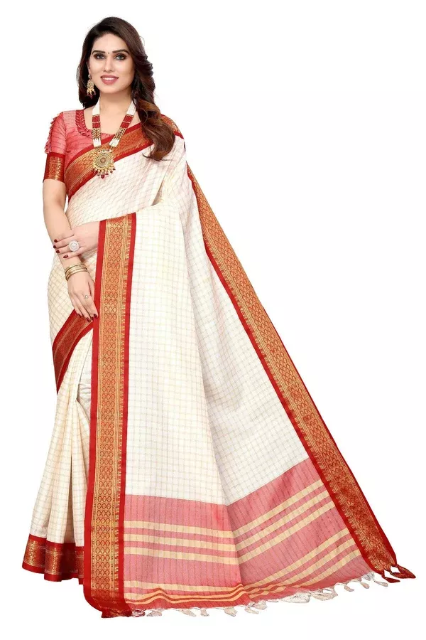 Vamika Weaving White Cotton Silk Saree