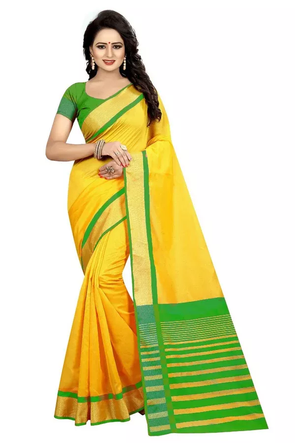 Vamika Weaving Yellow Cotton Silk Saree (MASTANI PARROT)