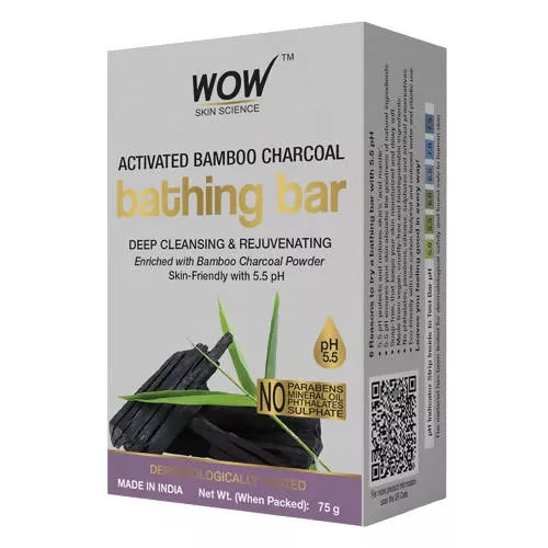 Wow Skin Science Activated Bamboo Charcoal Bathing Bar - 75 gm - Pack of 1
