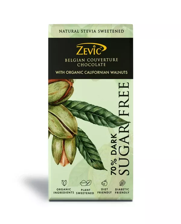 Zevic 70% Dark Belgian Couverture Chocolate with Organic Californian Walnuts - 90 gm