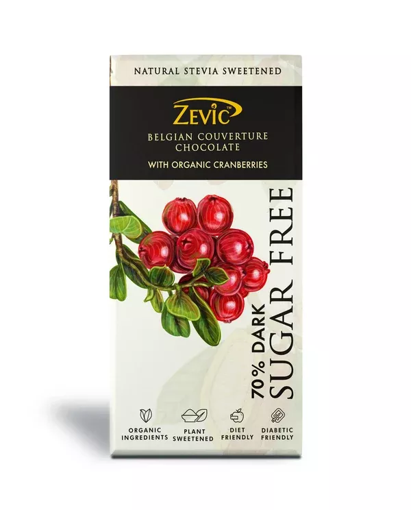 Zevic 70% Dark Belgian Couverture Chocolate with Organic Cranberries - 90 gm