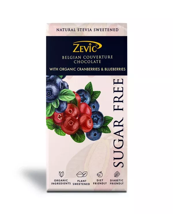 Zevic Belgian Couverture Chocolate with Organic Cranberries and Blueberries - 90 gm