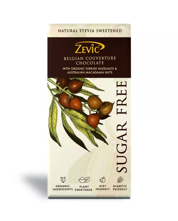 Zevic Belgian Couverture Chocolate with Organic Turkish Hazelnuts and Australian Macadamia Nuts - 90 gm
