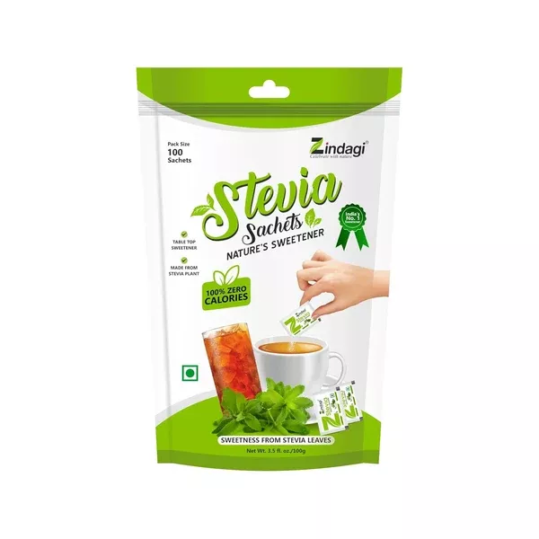 Zindagi Stevia Nature's Sweetener Sachets - 50 Sachets - Pack of 1