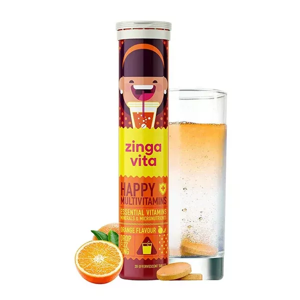 Zingavita Happy Multivitamin Effervescent Tablets for Kids (Orange Flavor) - 20 tabs