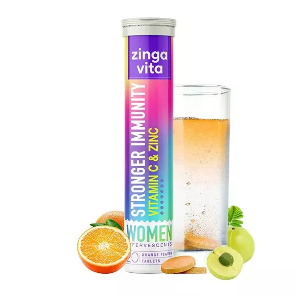 Zingavita Stronger Immunity Effervescent Tablets for Women (Orange Flavor) Sugar Free - 20 tabs